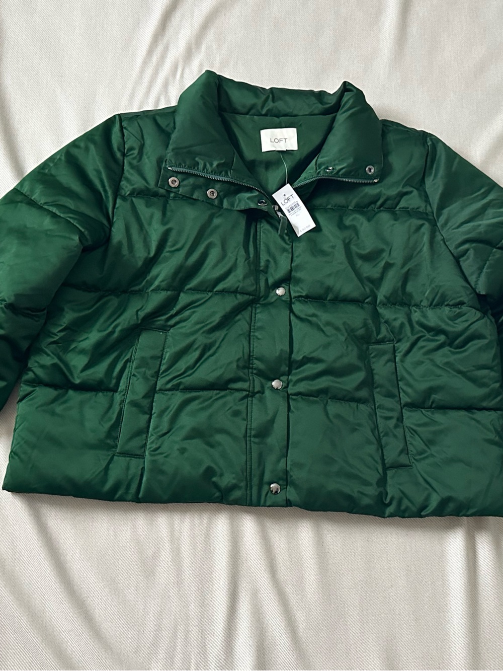 LOFT Dark Green Quilted Puffer Jacket